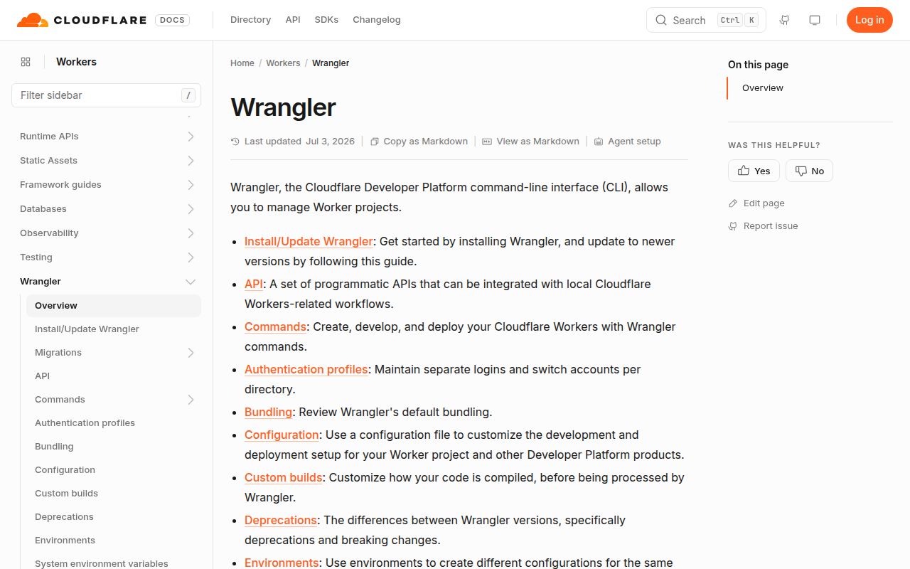Screenshot of wrangler documentation