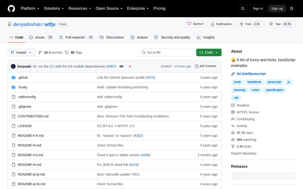 Screenshot of wtfjs (bit.ly/wtfjavascript)