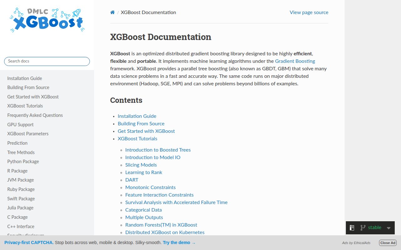 Screenshot of xgboost (xgboost.readthedocs.io)
