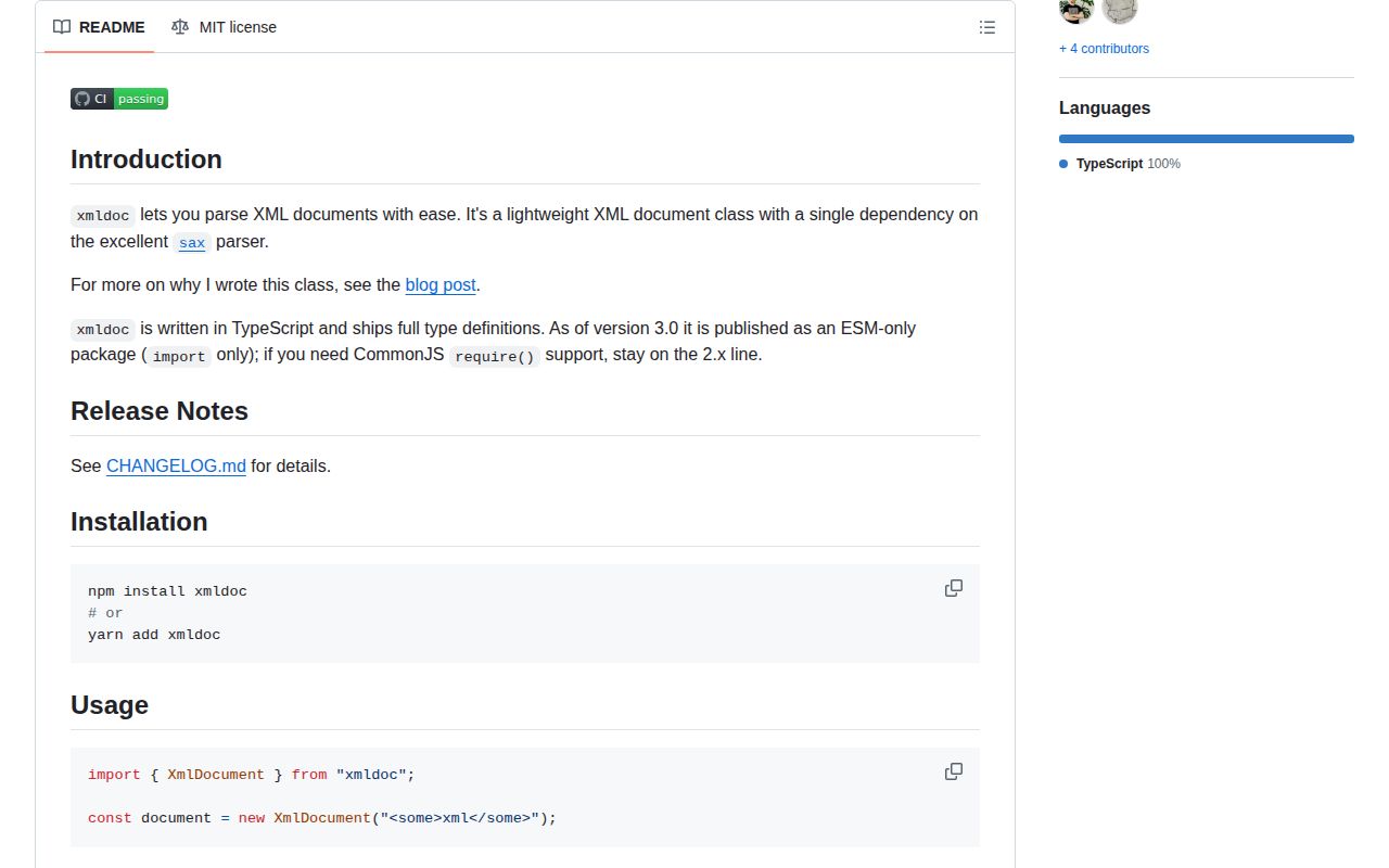Screenshot of xmldoc documentation