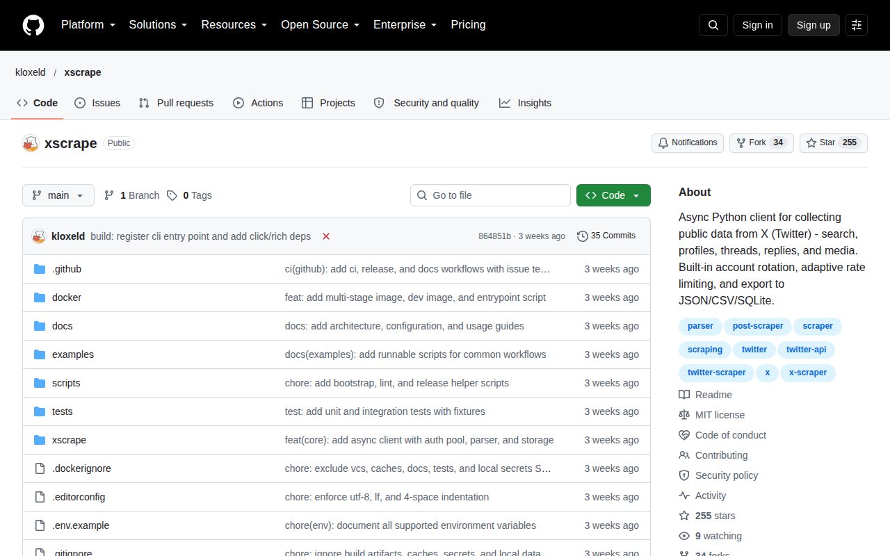 Screenshot of xscrape (github.com/kloxeld/xscrape)