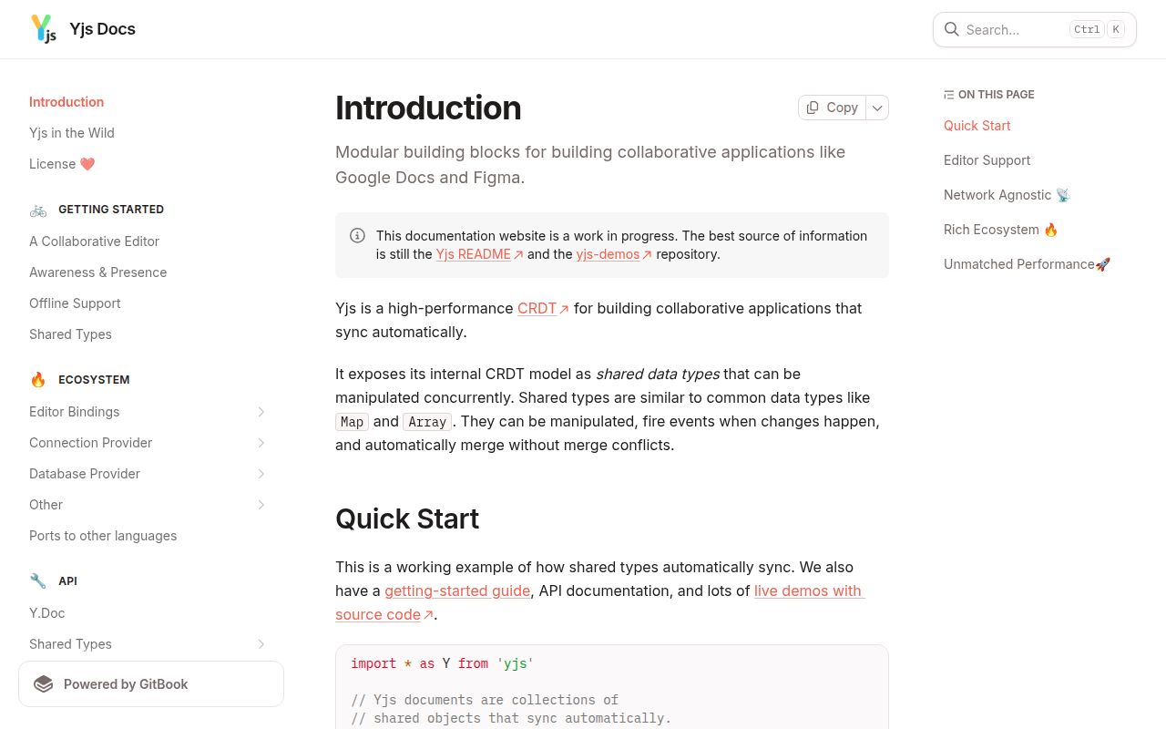 Screenshot of yjs (docs.yjs.dev)