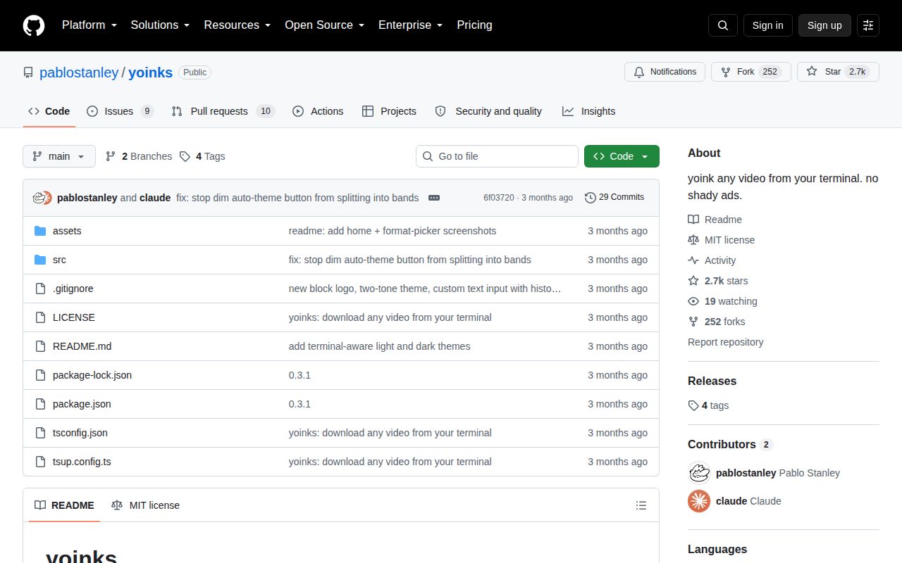 Screenshot of yoinks (github.com/pablostanley/yoinks)