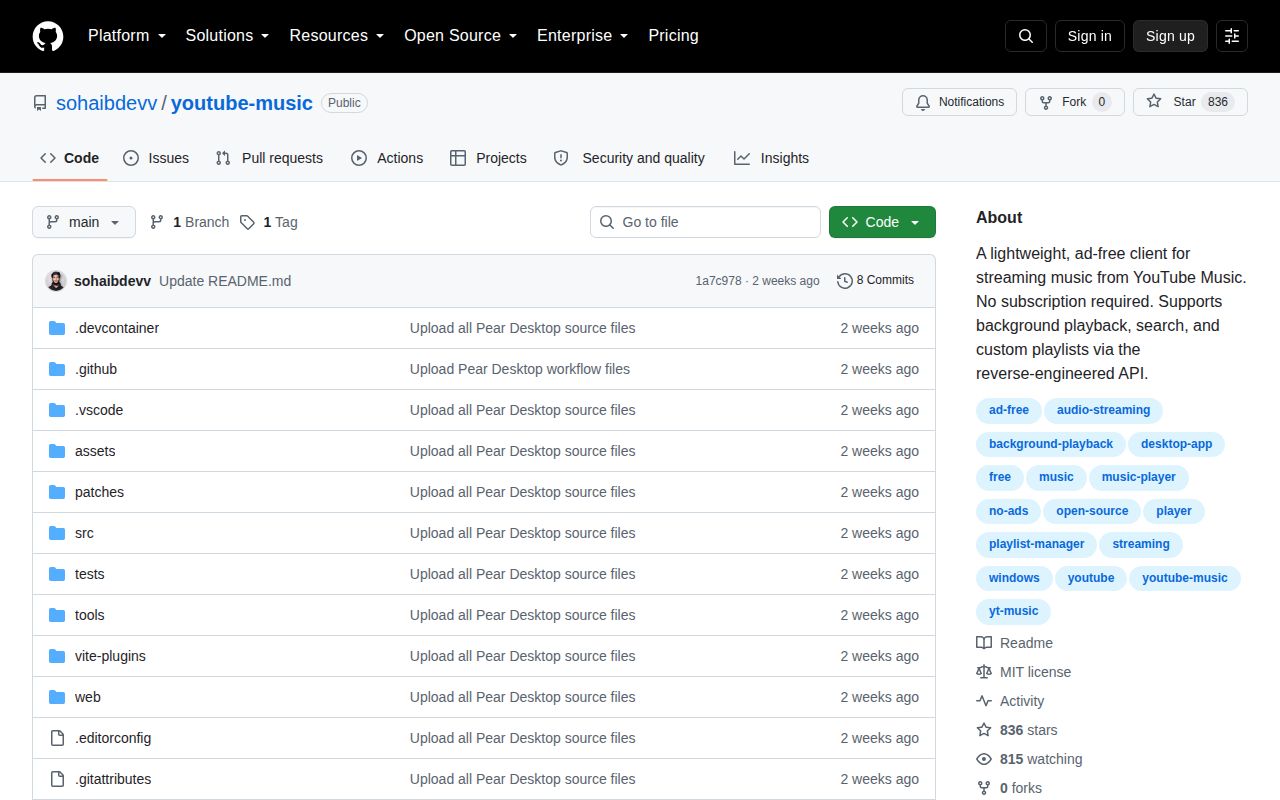 Screenshot of youtube-music (github.com/sohaibdevv/youtube-music)