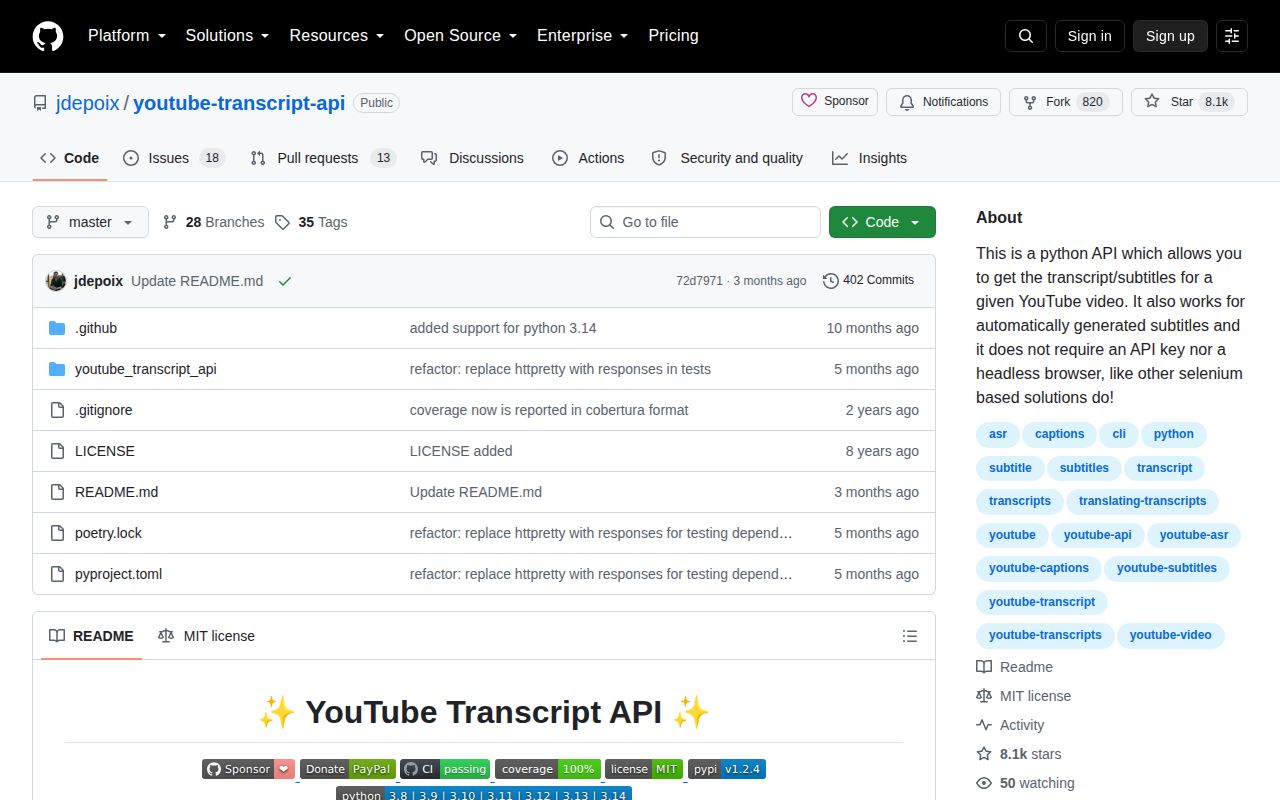 Screenshot of youtube-transcript-api documentation