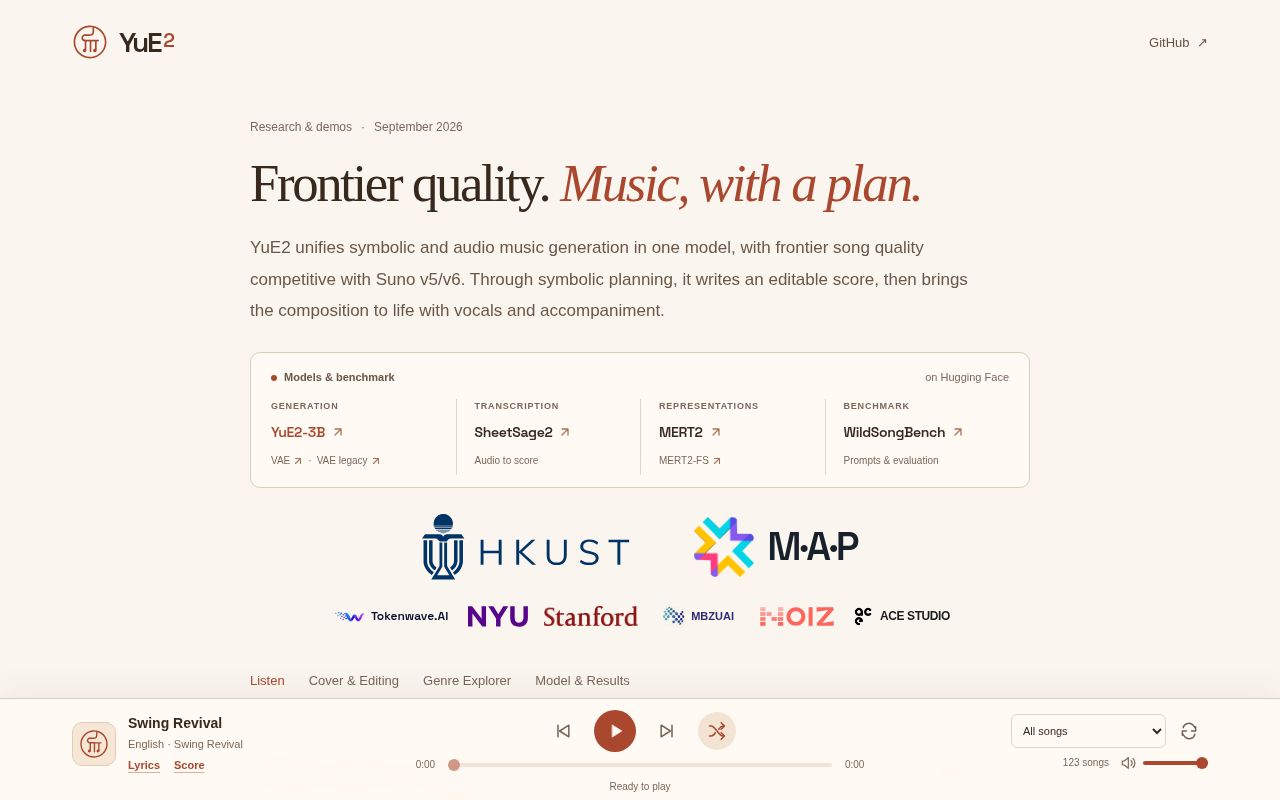 Screenshot of YuE (map-yue2.github.io)