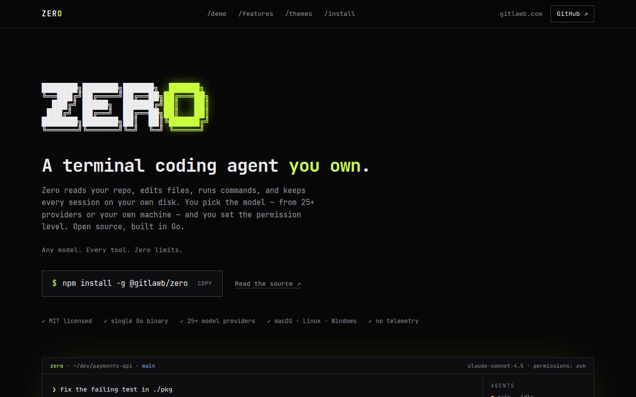 Screenshot of zero (zero.gitlawb.com)