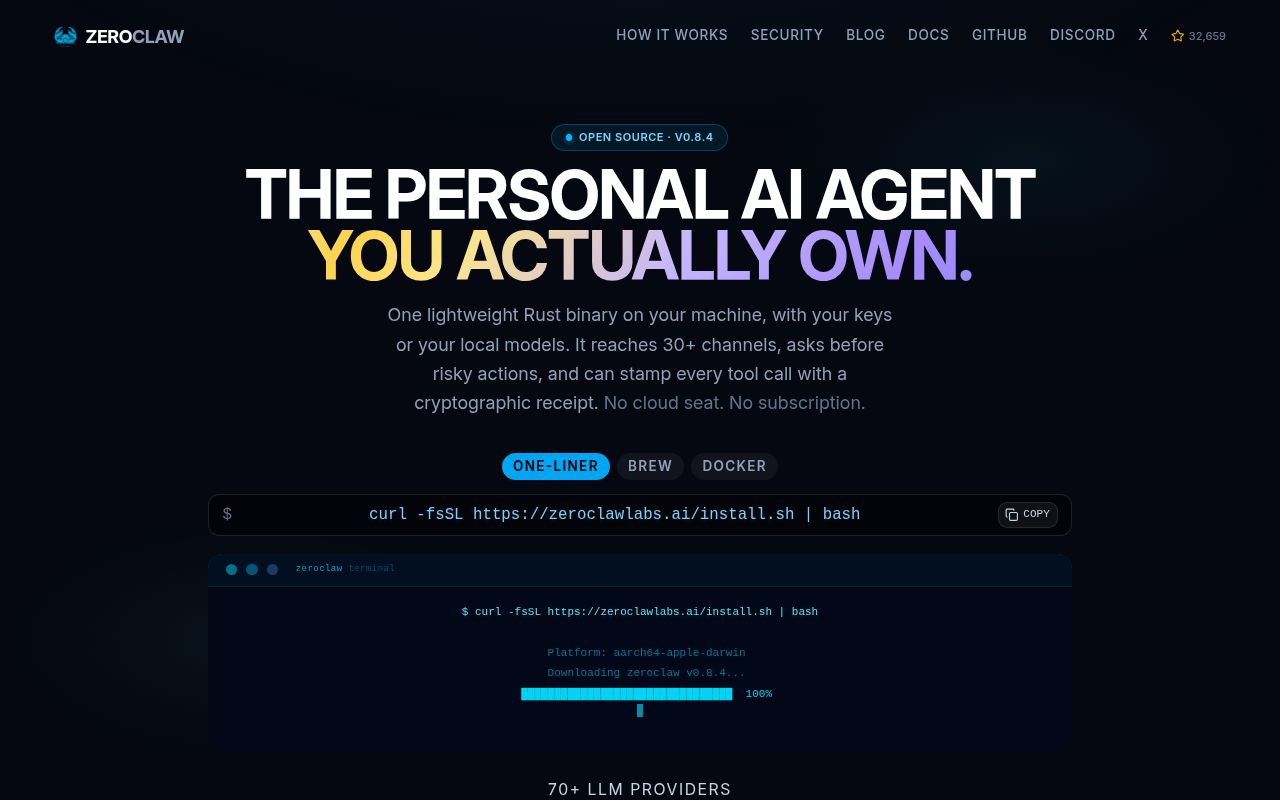 Screenshot of zeroclaw (www.zeroclawlabs.ai)