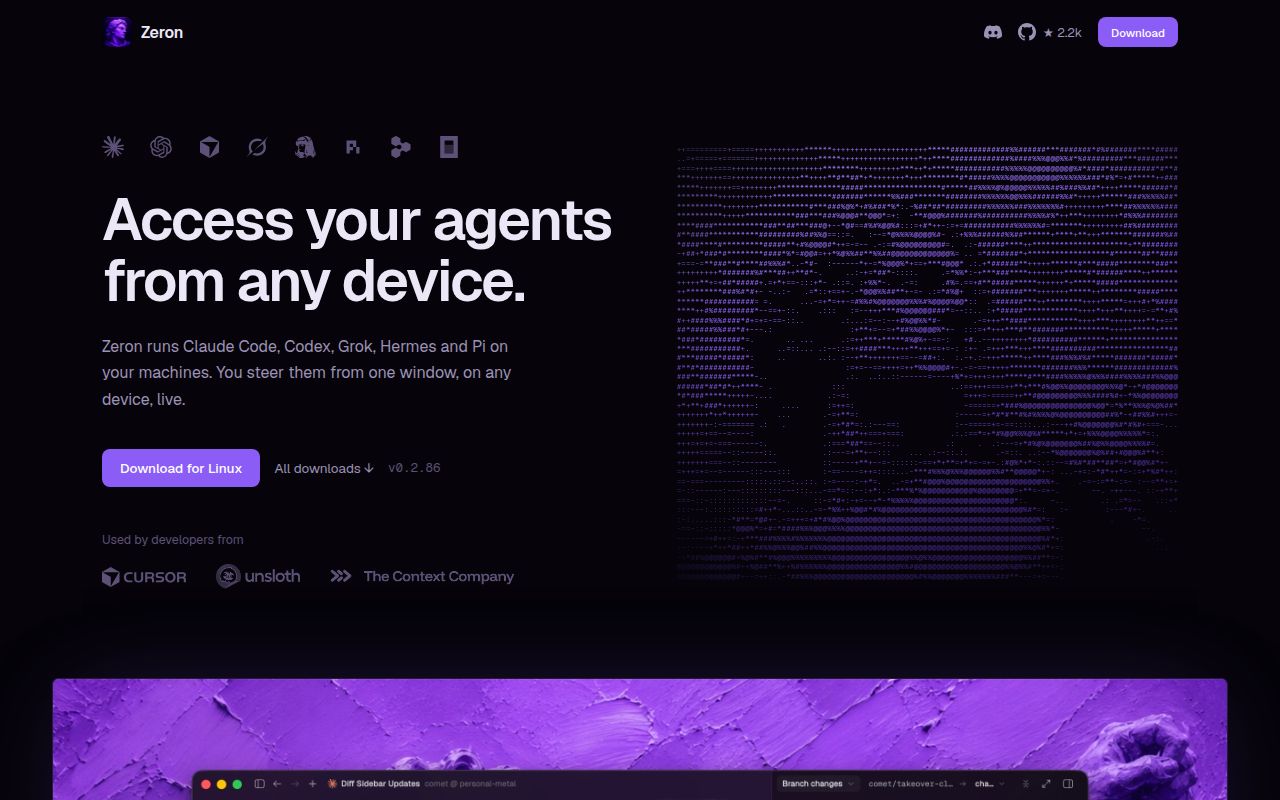 Screenshot of zeron (zeron.sh)