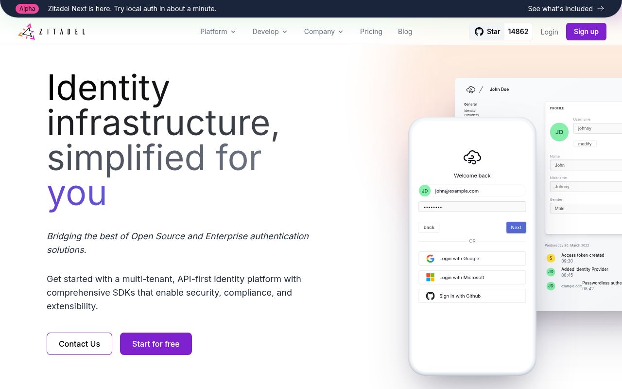 Screenshot of zitadel (zitadel.com)