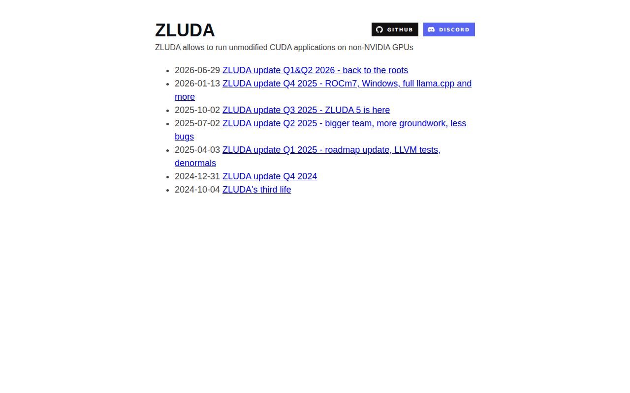 Screenshot of ZLUDA (vosen.github.io/ZLUDA)