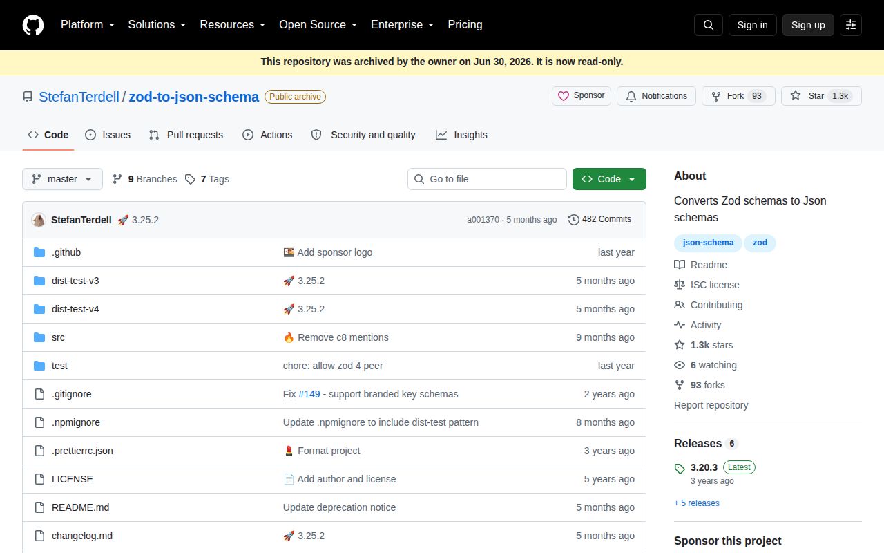 Screenshot of zod-to-json-schema documentation
