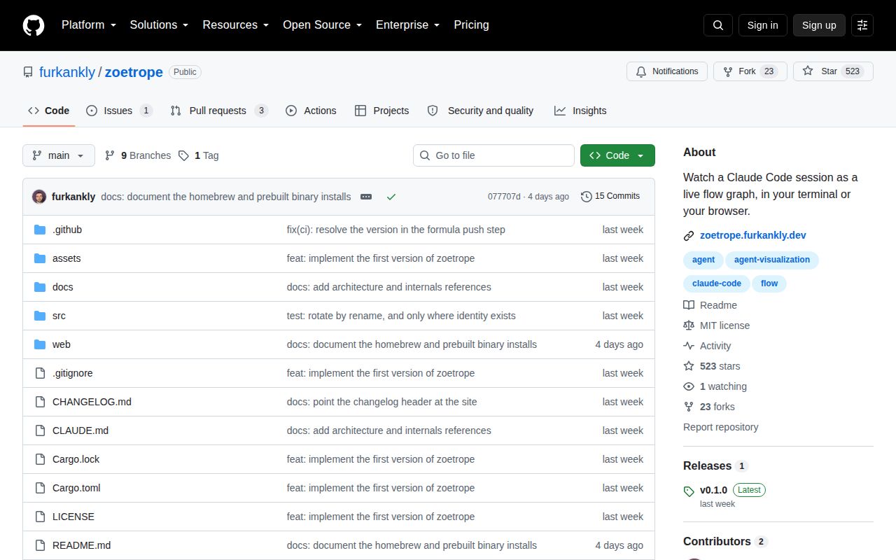 Screenshot of zoetrope (github.com/furkankly/zoetrope)