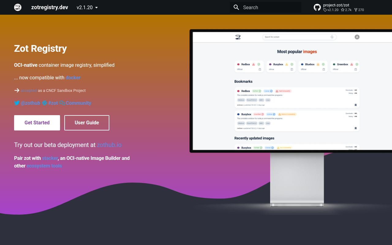 Screenshot of zot (zotregistry.dev)