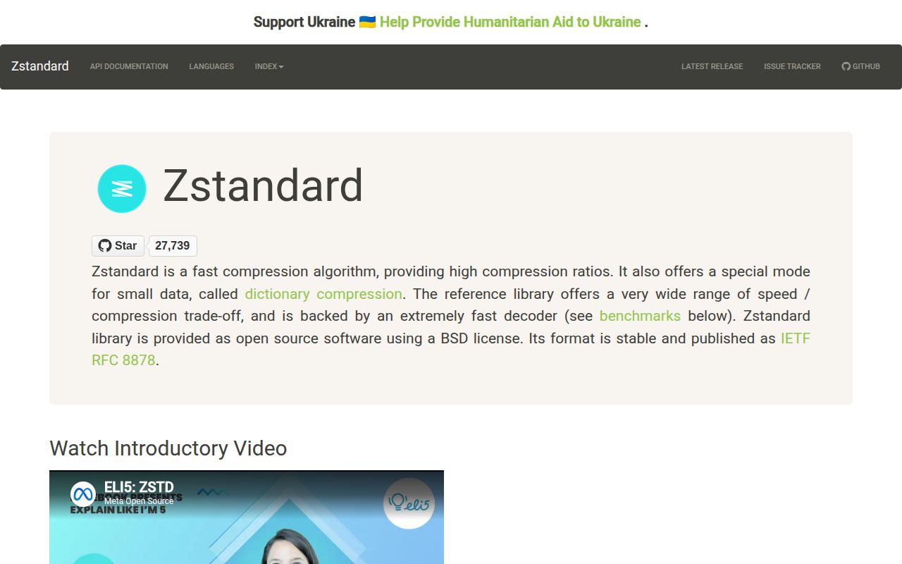 Screenshot of zstd (www.zstd.net)