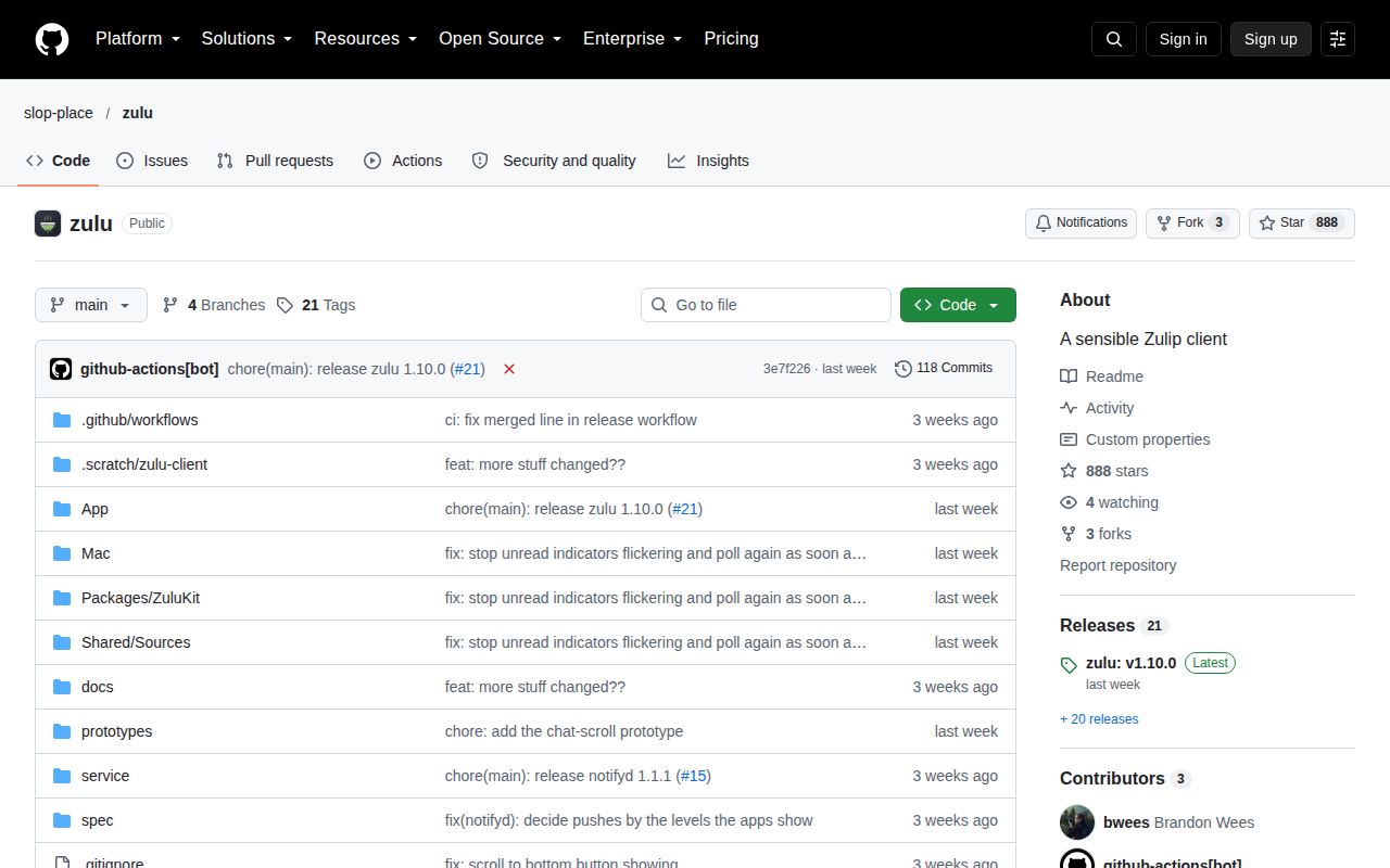 Screenshot of zulu (github.com/slop-place/zulu)