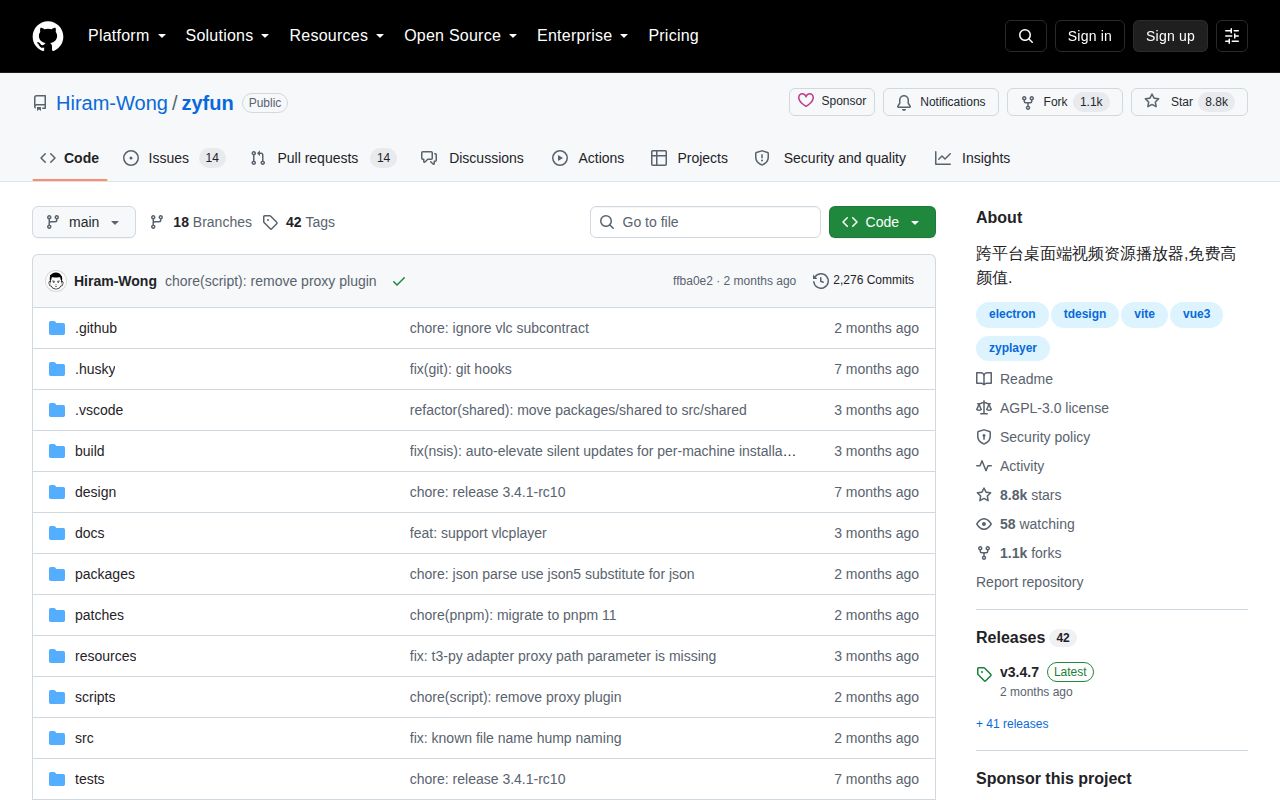 Screenshot of zyfun (github.com/Hiram-Wong/zyfun)
