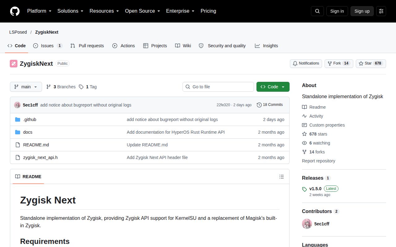 Screenshot of ZygiskNext (github.com/LSPosed/ZygiskNext)